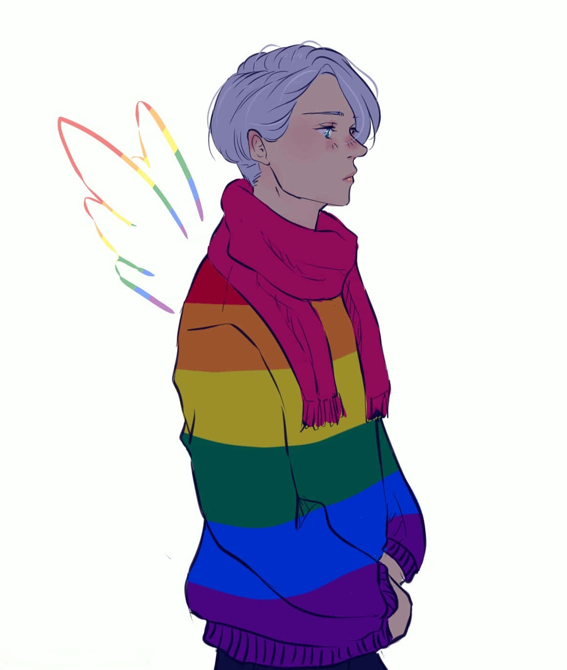 A Girl In A Rainbow Sweater With Wings Wallpaper