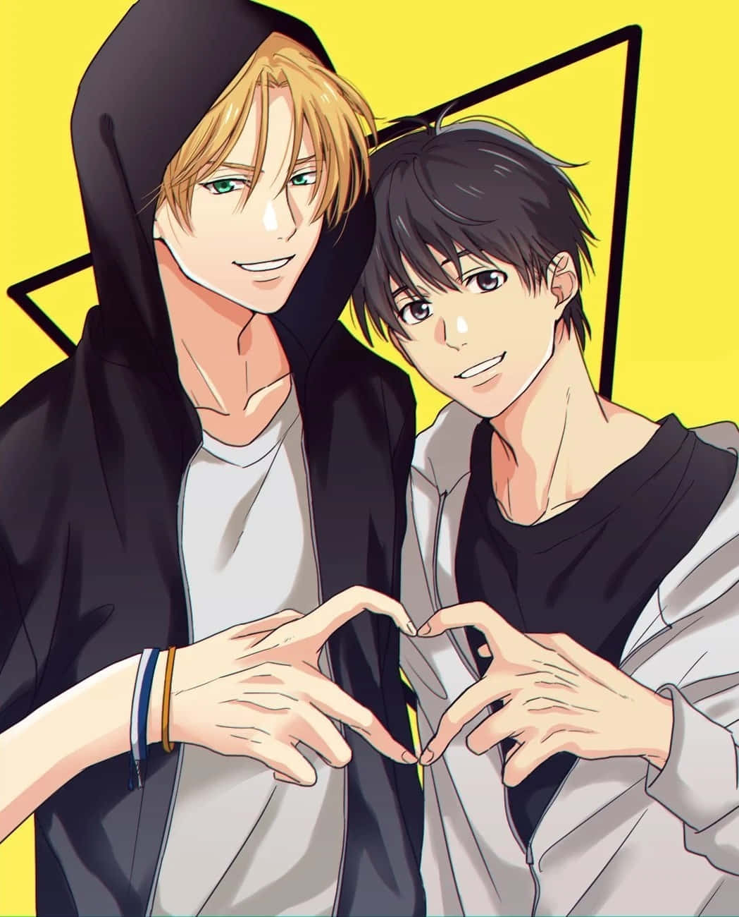 Et glad LGBT+ Anime-par der omfavner hinanden med kærlighed. Wallpaper