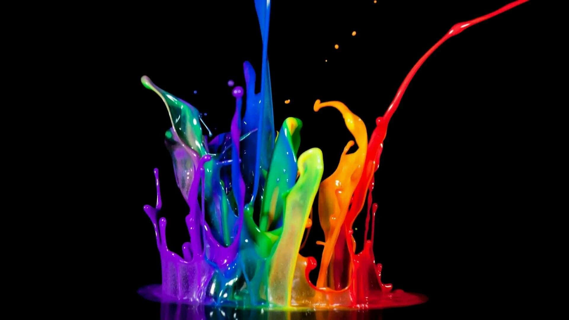 Rainbow Paint Splashing On A Black Background