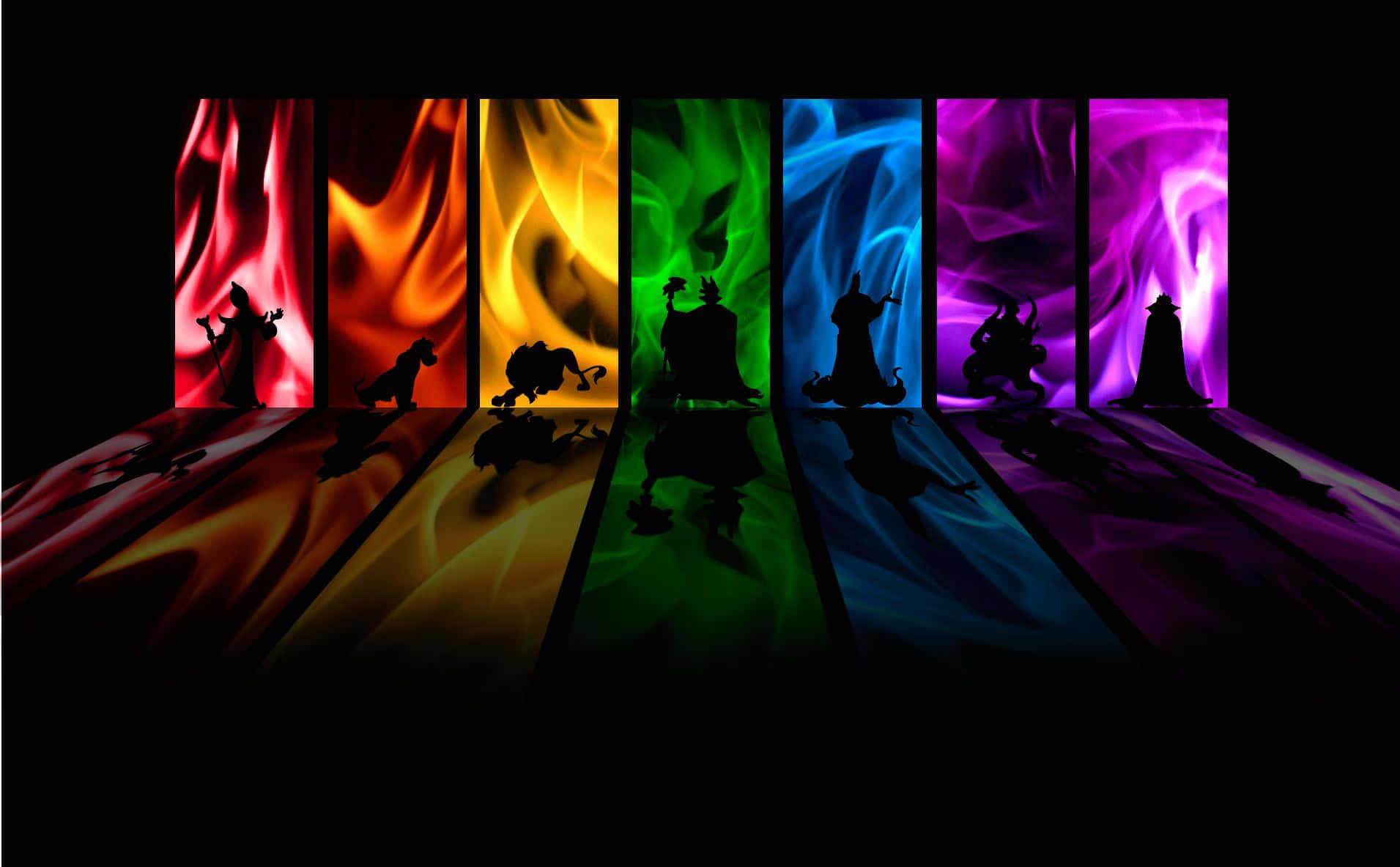 A Colorful Background With Silhouettes Of People