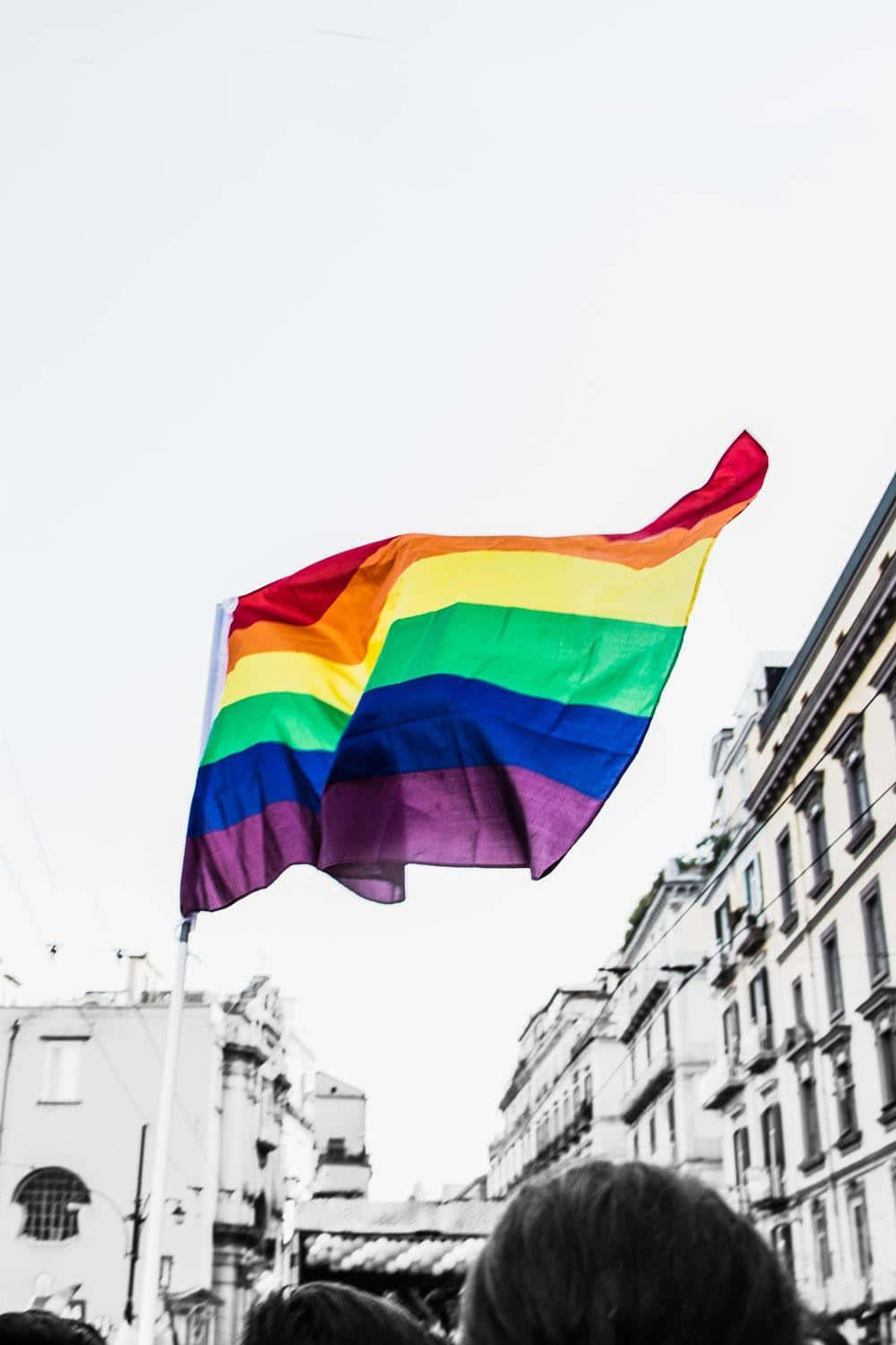 LGBT Flag Rainbow Over Black And White Photo Wallpaper
