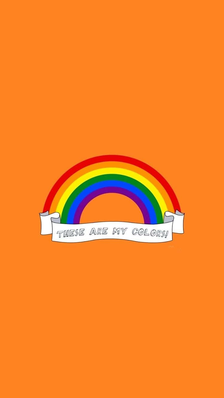 Orange LGBT iPhone baggrund med regnbueflag Wallpaper