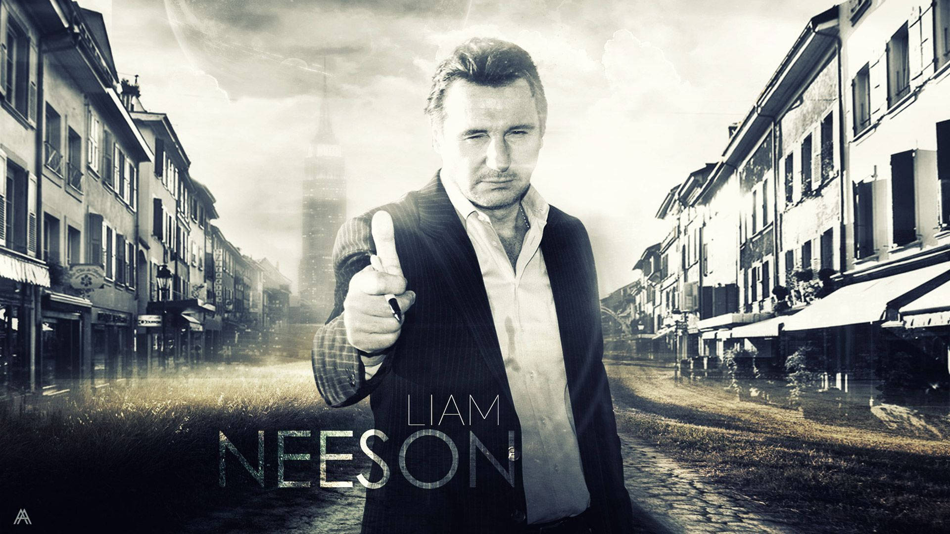 Liam Neeson Thumbs Up Fan Kunst Wallpaper