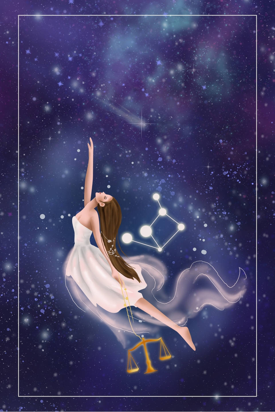 Libra Aesthetic Floating Girl, Balance Scales, And Stars Picture