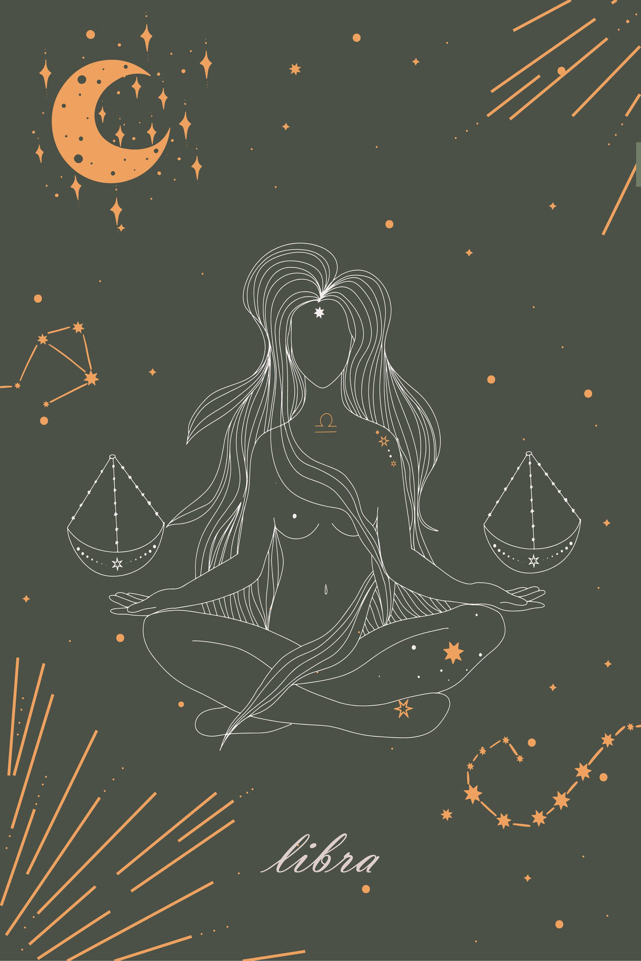 Libra Aesthetic Meditating Woman Art Wallpaper