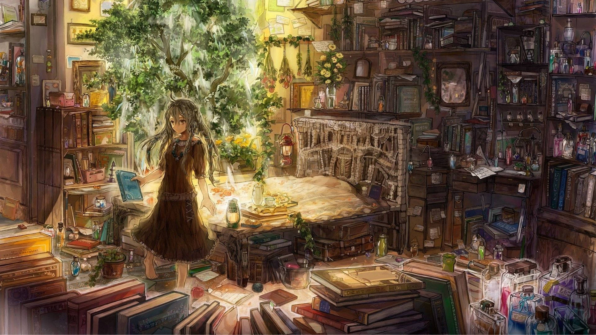 Lexica - Girl, spectacles, anime style, ghibli, medieval, library, magic