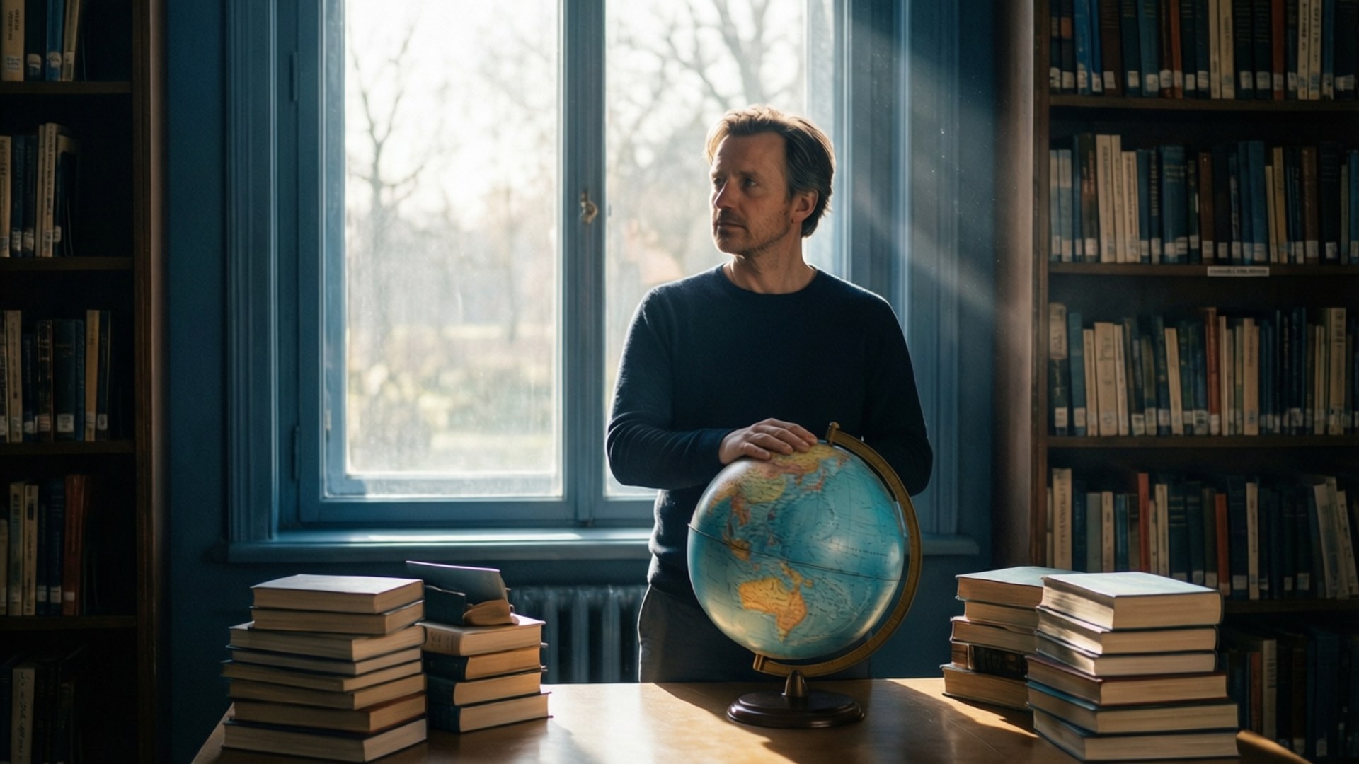 Bibliotheek bij zonsopgang Achtergronden