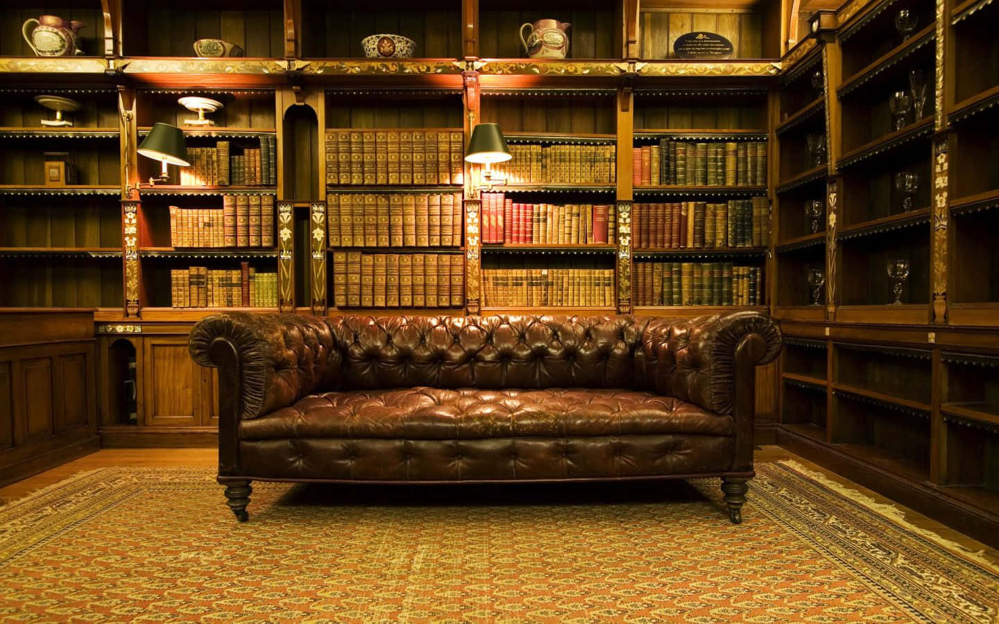 Antique Couch Placed In Library Background