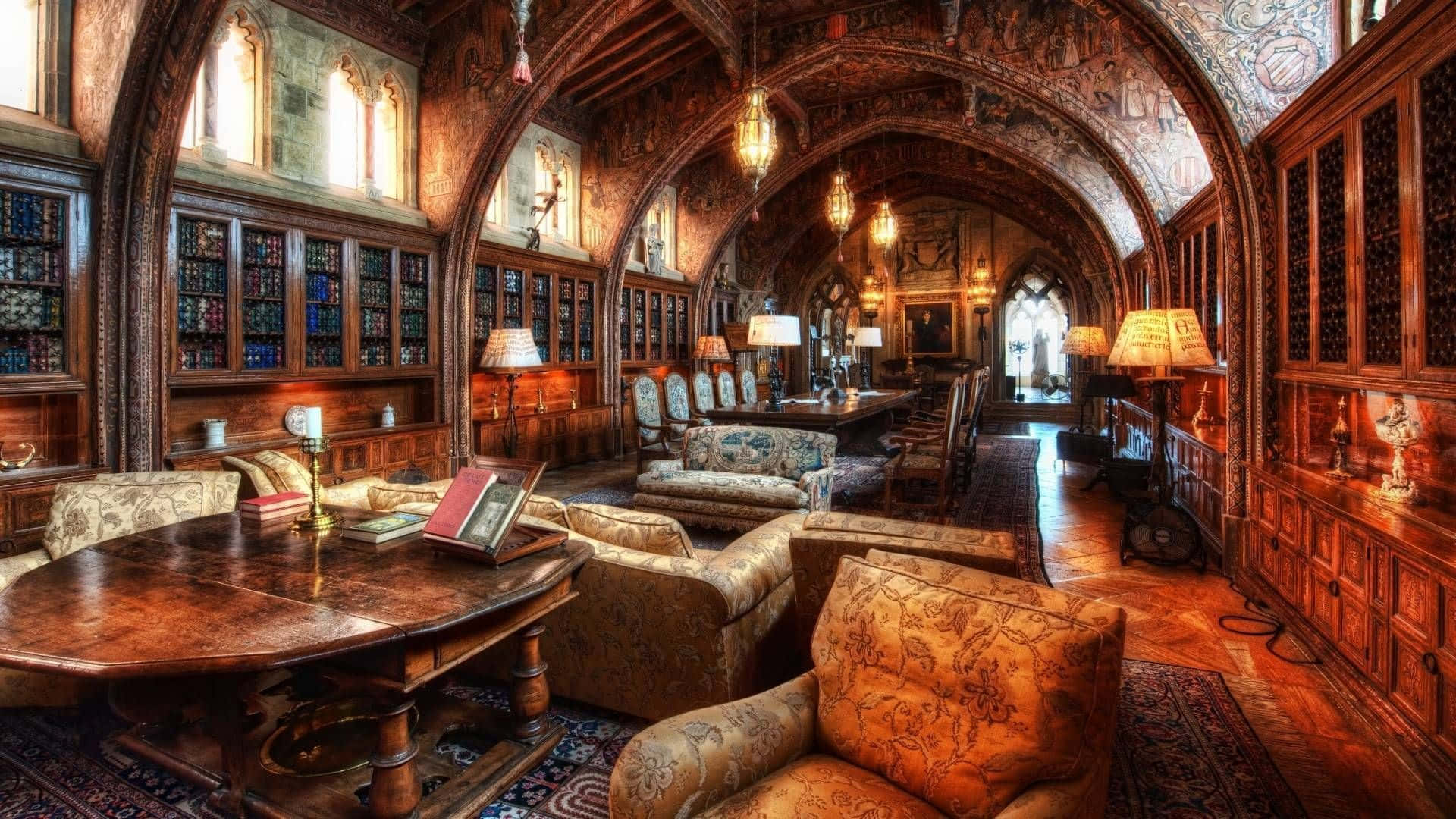Gothic Hearst Castle Library Background