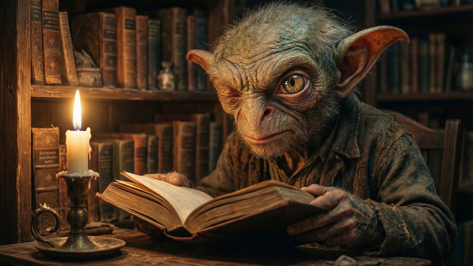 Bibliothekszyklop beim Lesen Wallpaper