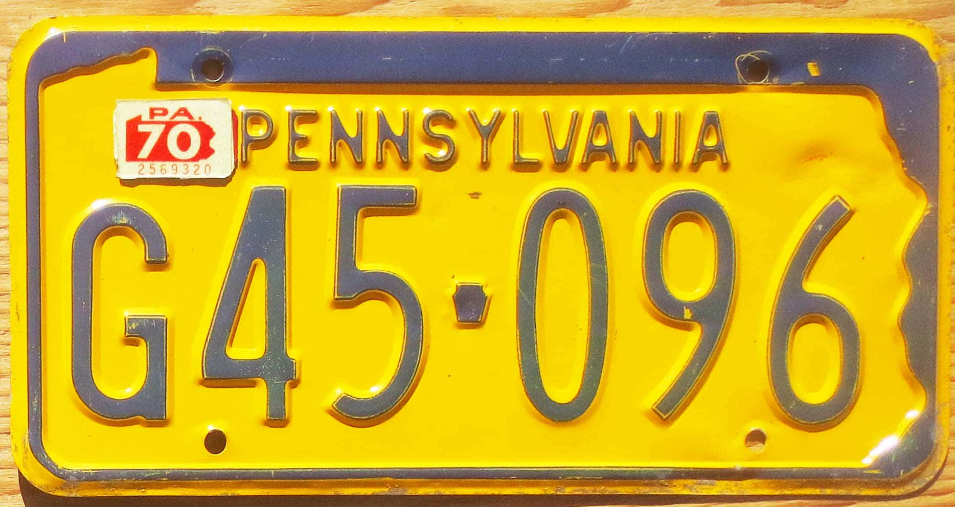 Yellow Pennsylvania License Plate Number