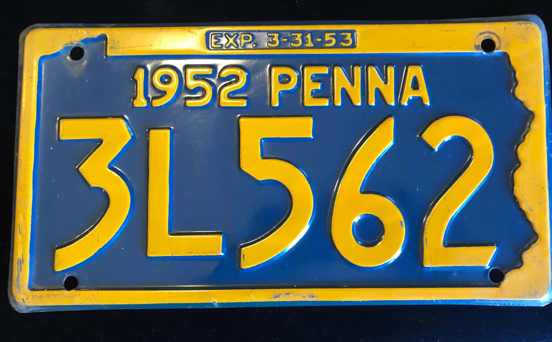 Old Yellow Blue License Plate