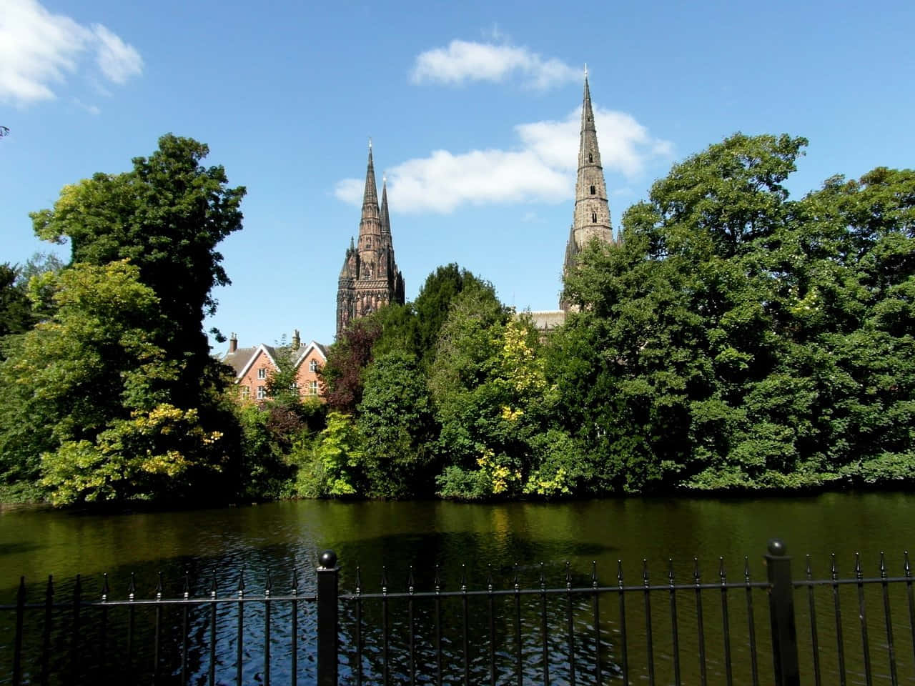 Lichfield Cathedral View Across Water Wallpaper