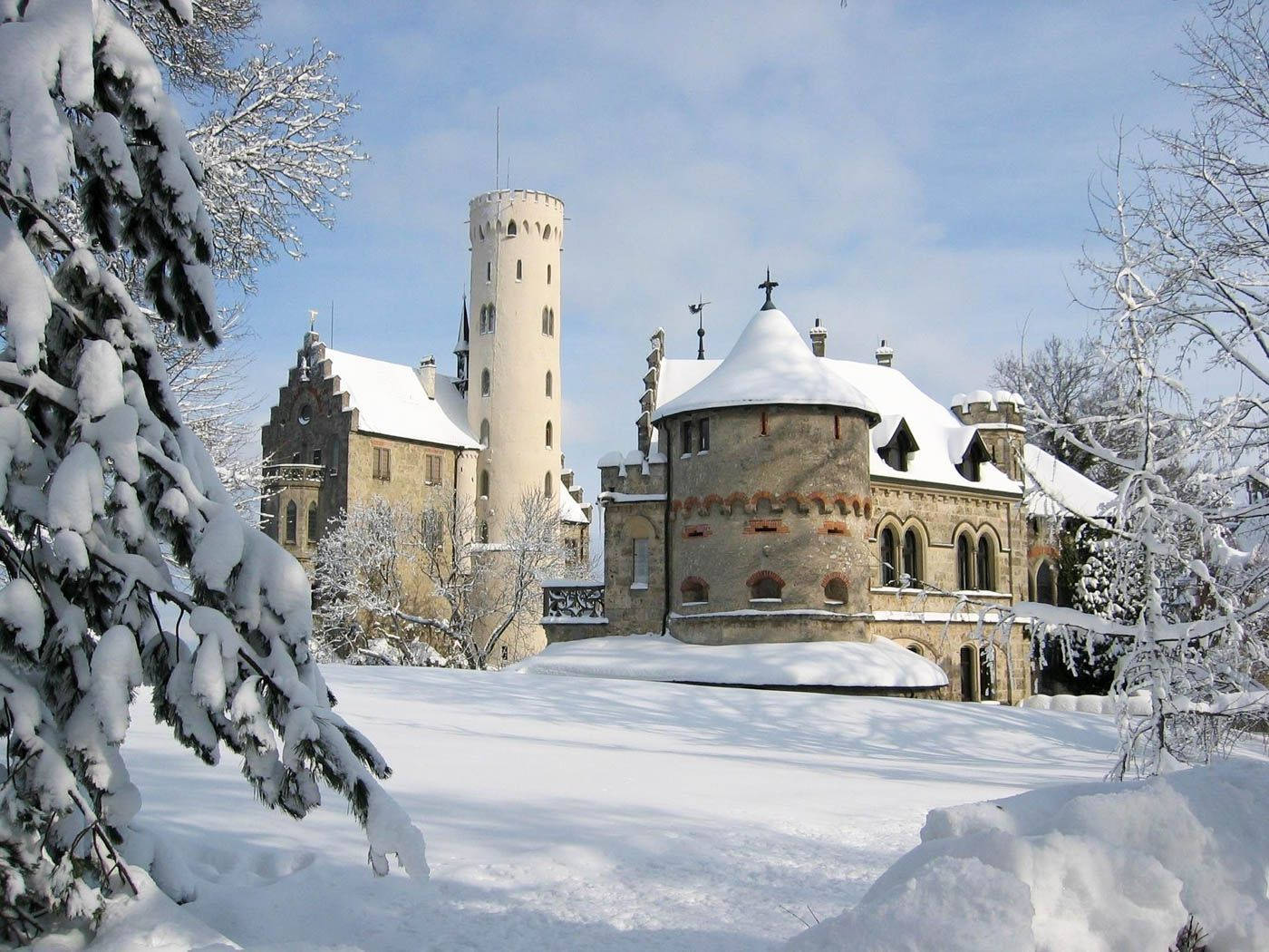 Castello Di Lichtenstein Inverno Sfondo