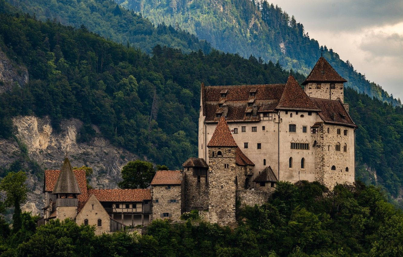 Castillode Gutenberg En Liechtenstein Entre Los Árboles. Fondo de pantalla