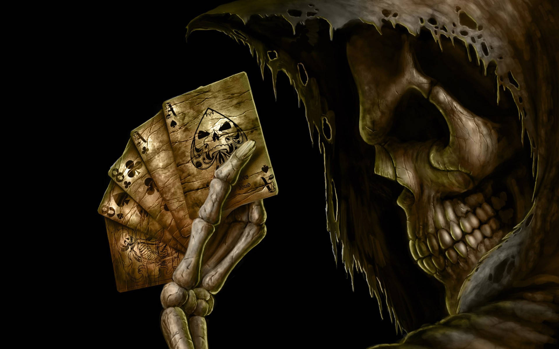 A Skeleton Holding Playing Cards Wallpaper
