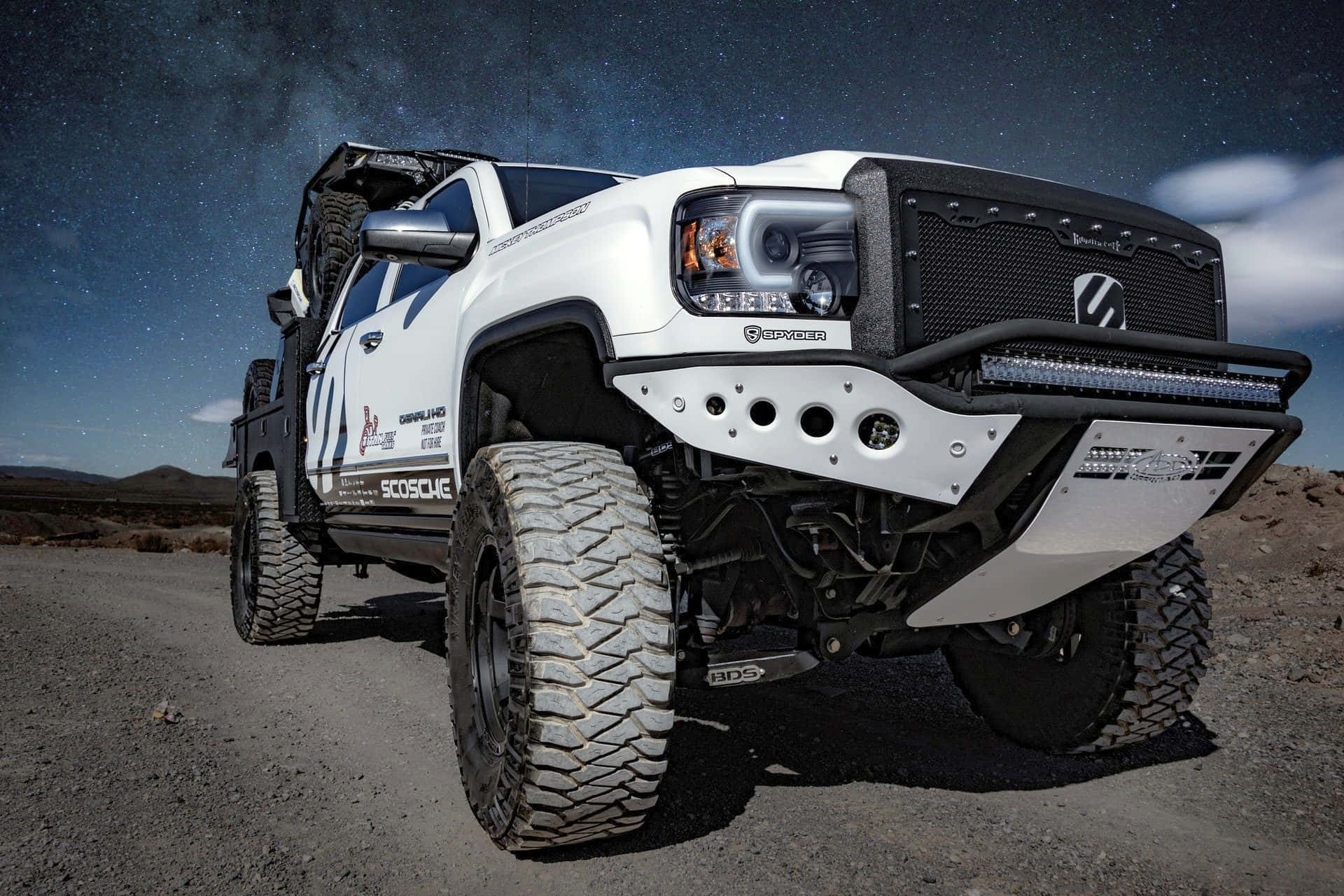 White Lifted Truck Up-close Wallpaper