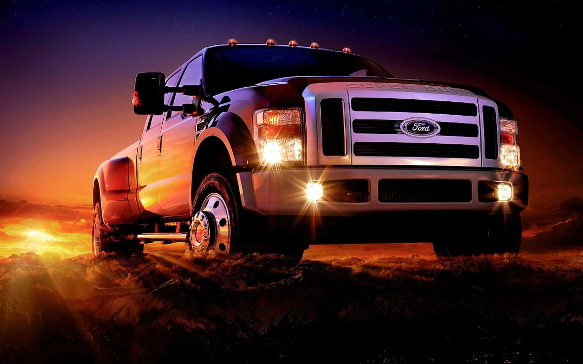 Lifted Truck With Headlights Up-close Wallpaper
