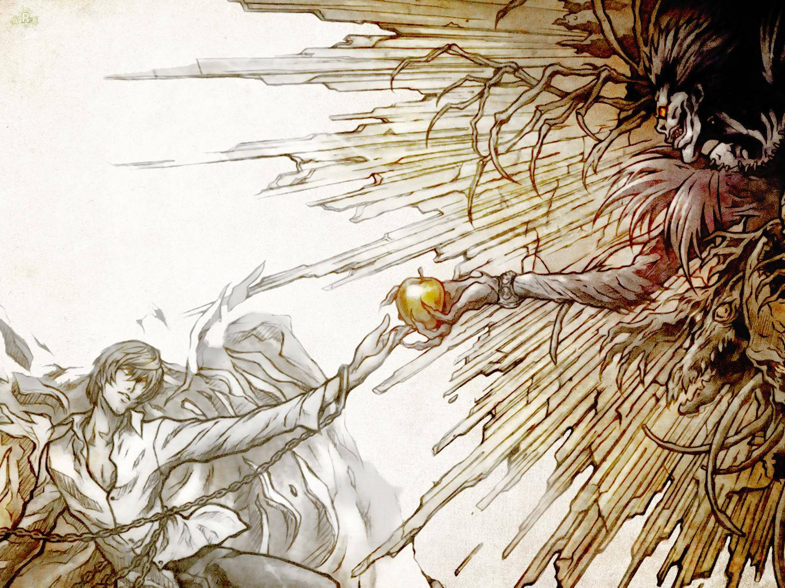 A Light and Ryuk from Death Note Wallpaper