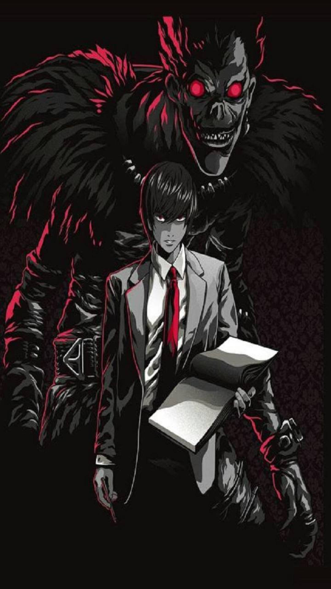 Download Light And Ryuk Glowing Red Death Note Iphone Wallpaper | Wallpapers .com