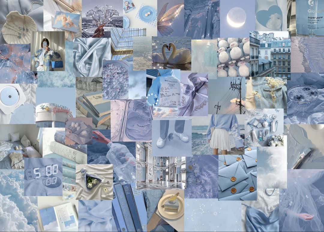 Light Blue Aesthetic Collage Laptop Wallpaper