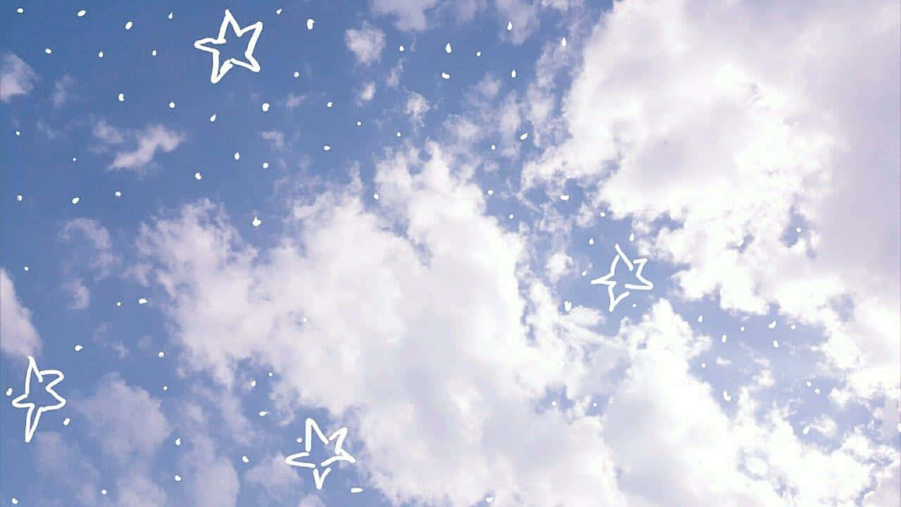 A Blue Sky With Stars And Clouds Wallpaper