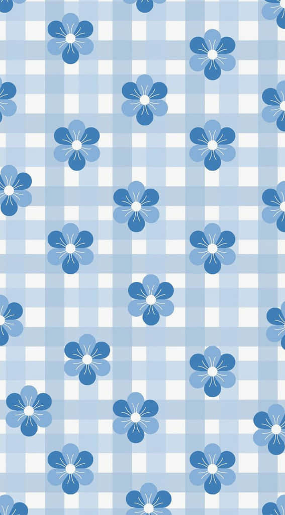 Light Blue Floral Gingham Pattern Wallpaper