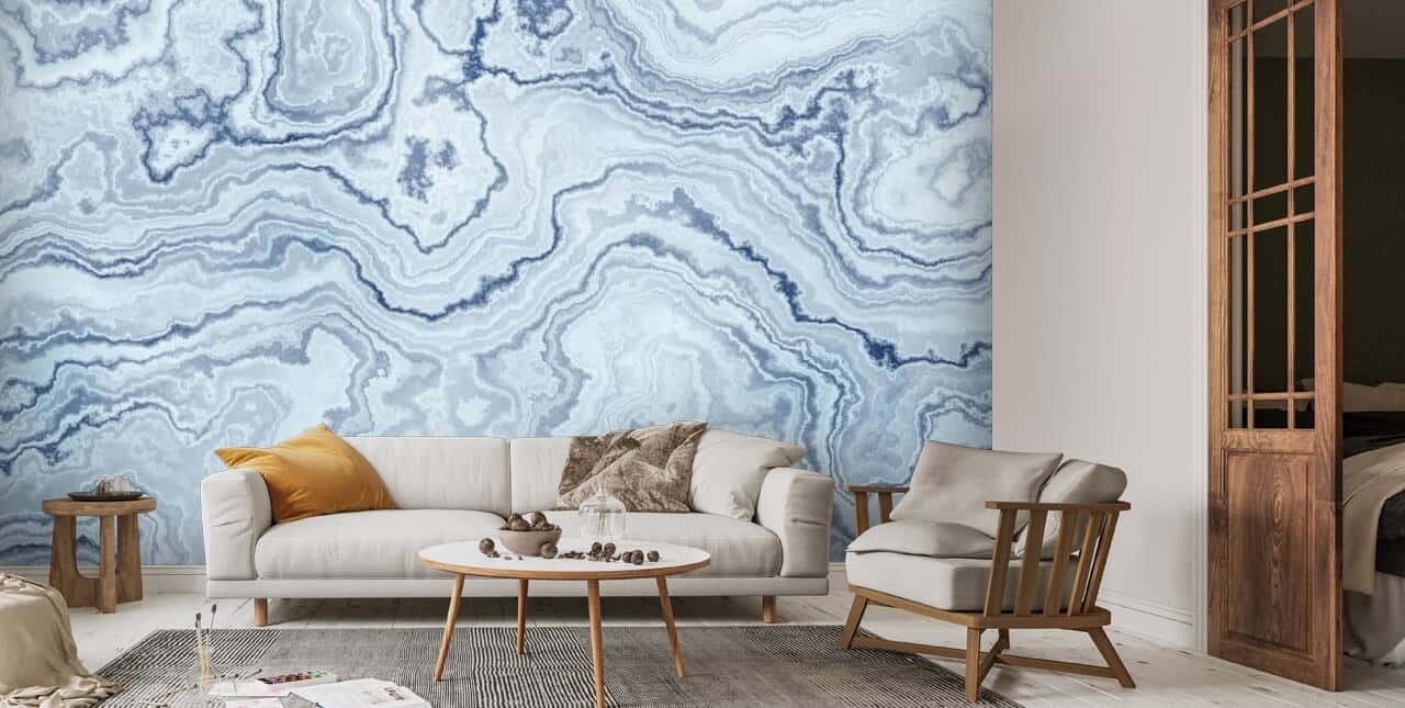 Ensmuk Lyseblå Marmor Med Unikke Mønstre. Wallpaper