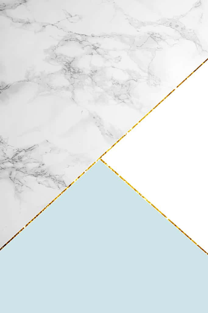 En hvid marmorbord med guld og blå trekanter. Wallpaper