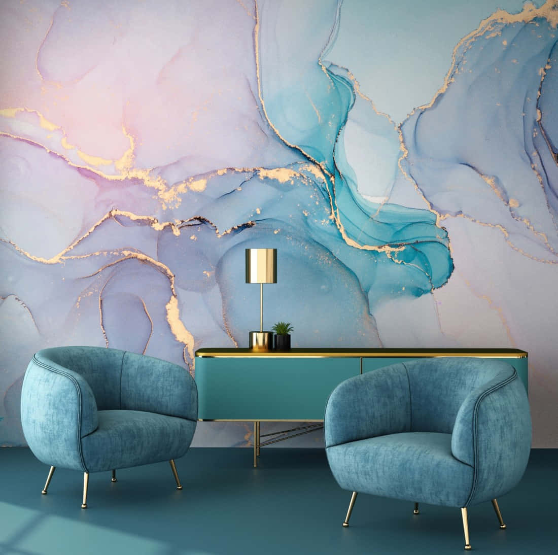 Light Blue Marble In The Living Room Wallpaper