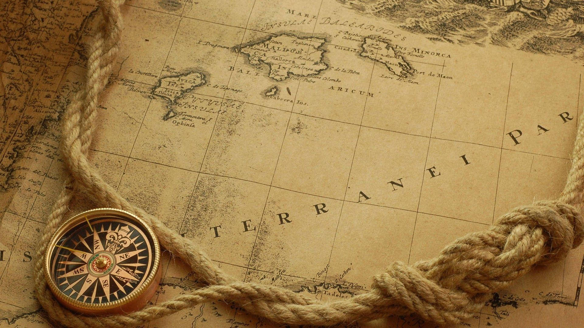 Light Brown Aesthetic Map And Compass Wallpaper