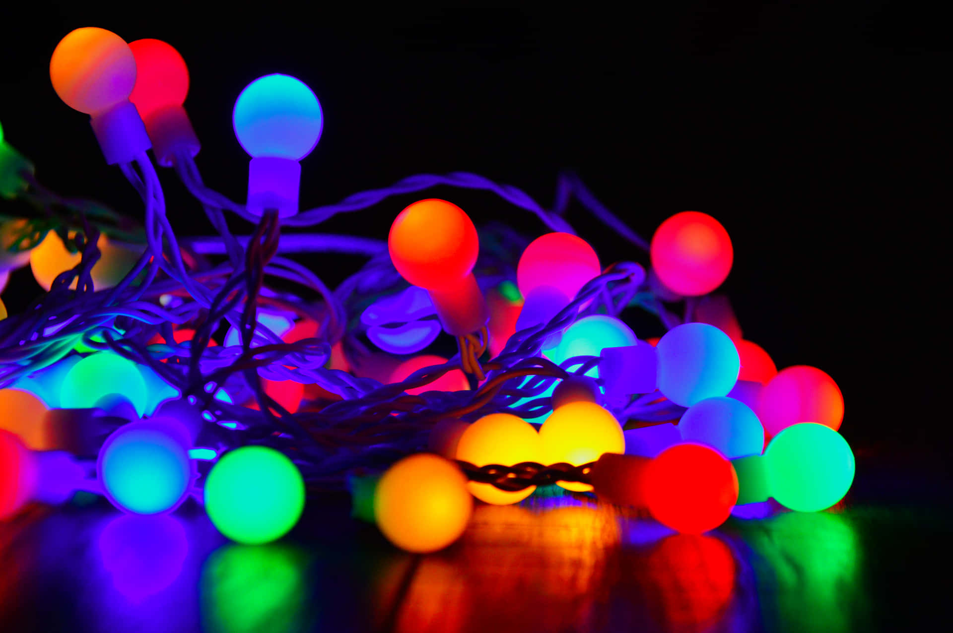 Light Colour Christmas Lights In Darkness Picture