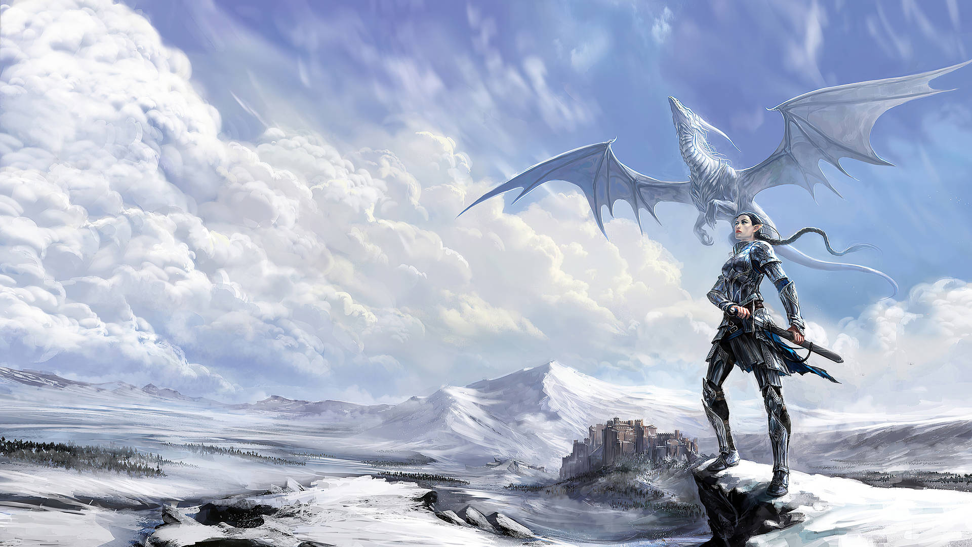 Light Dragon And Lady Warrior Wallpaper