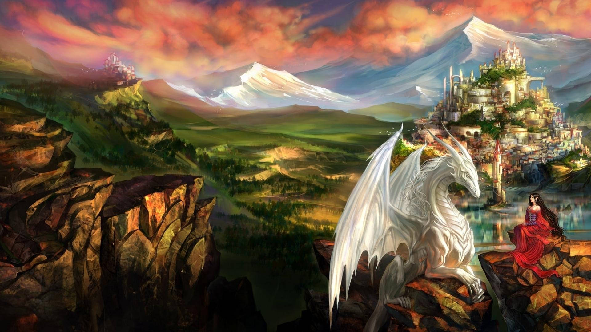 Light Dragon And Princess Wallpaper