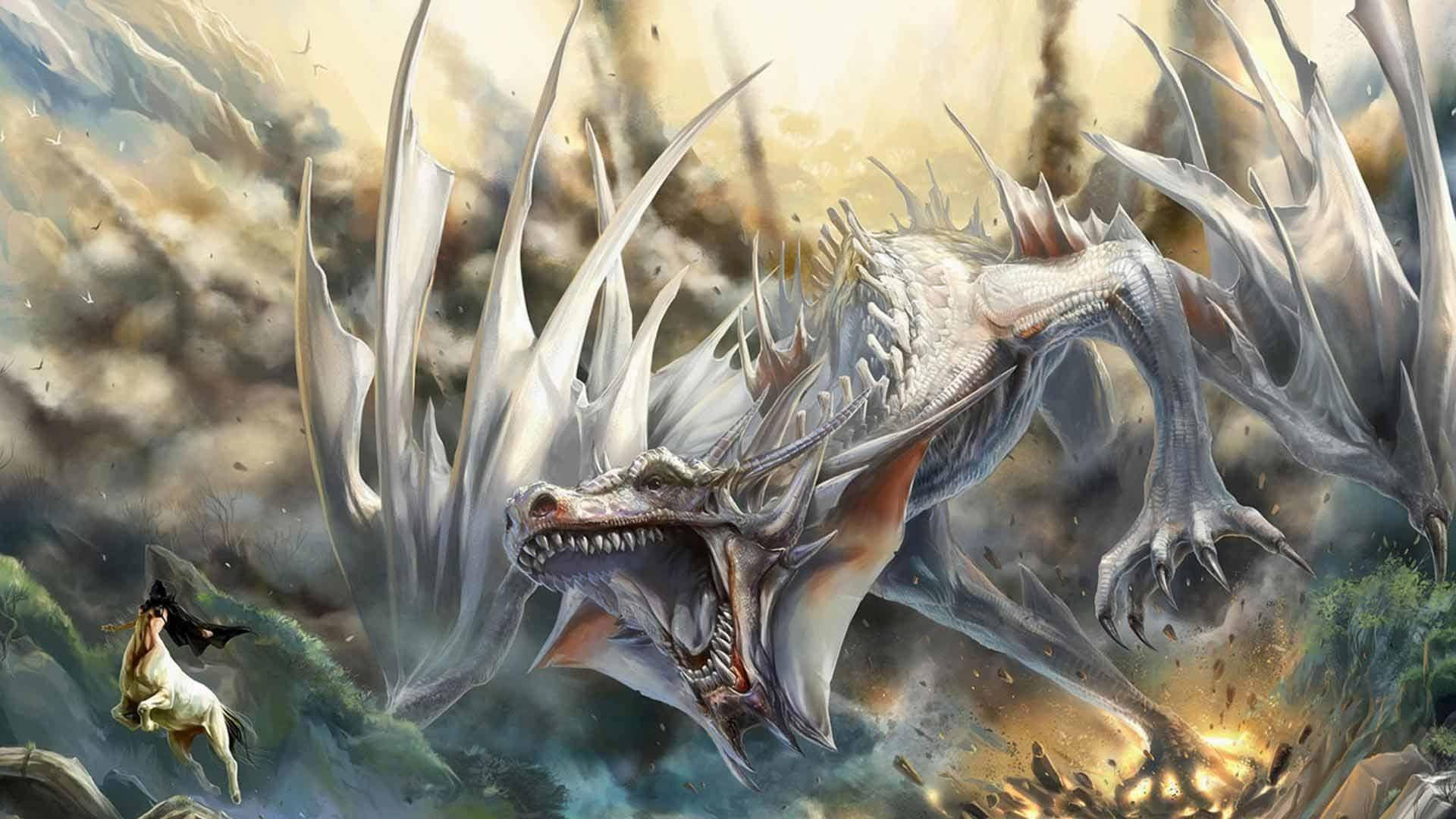 Light Dragon And White Horse Wallpaper