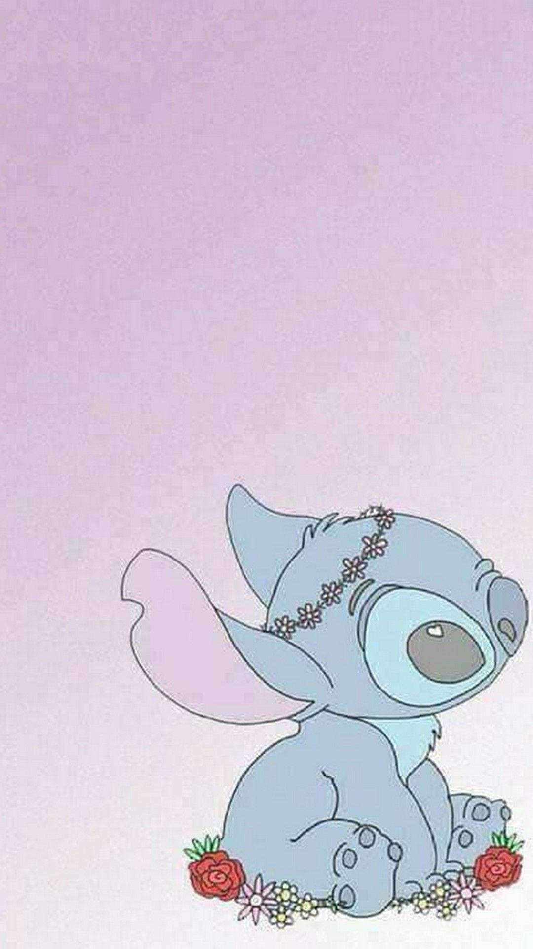 Stitch with crown of flowers wallpaper.