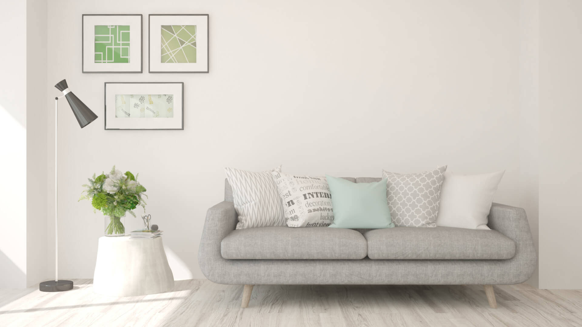 Home Interior Background With Green Sofa Table And Decor In Living Room  Stock Photo - Download Image Now - iStock