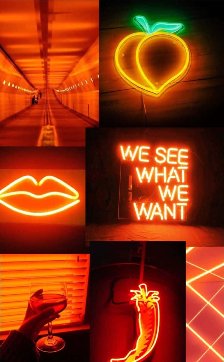 Light Orange Neon Aesthetic Collage Wallpaper