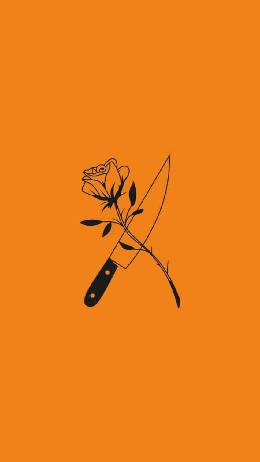 Light Orange Roseand Knife Aesthetic Wallpaper