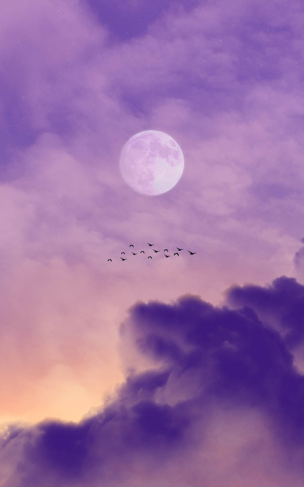 Estéticaen Tonos De Morado Claro Con Luna Y Nubes Fondo de pantalla