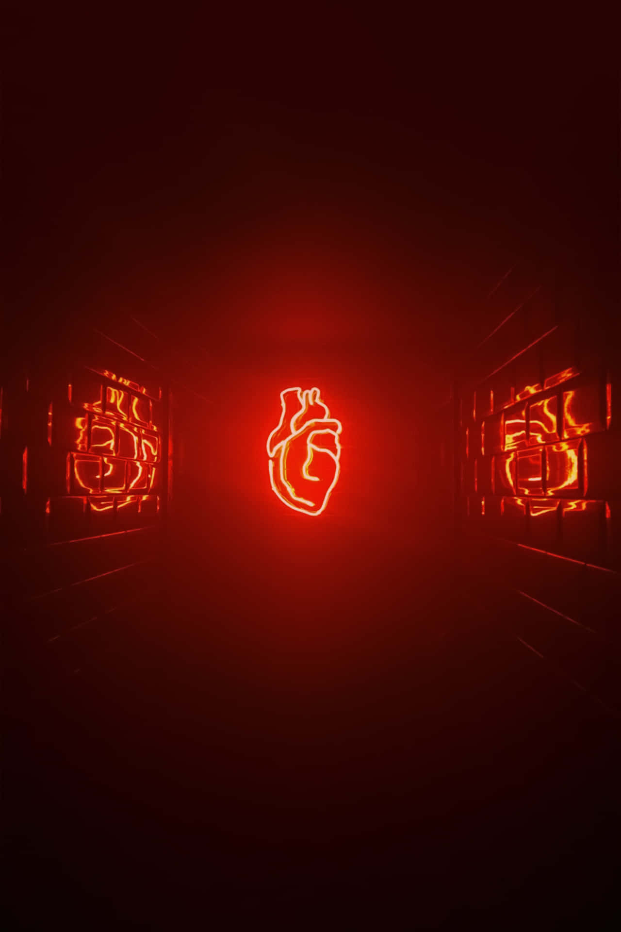 Neonskyltmed Hjärta I Mörkt Rum Wallpaper