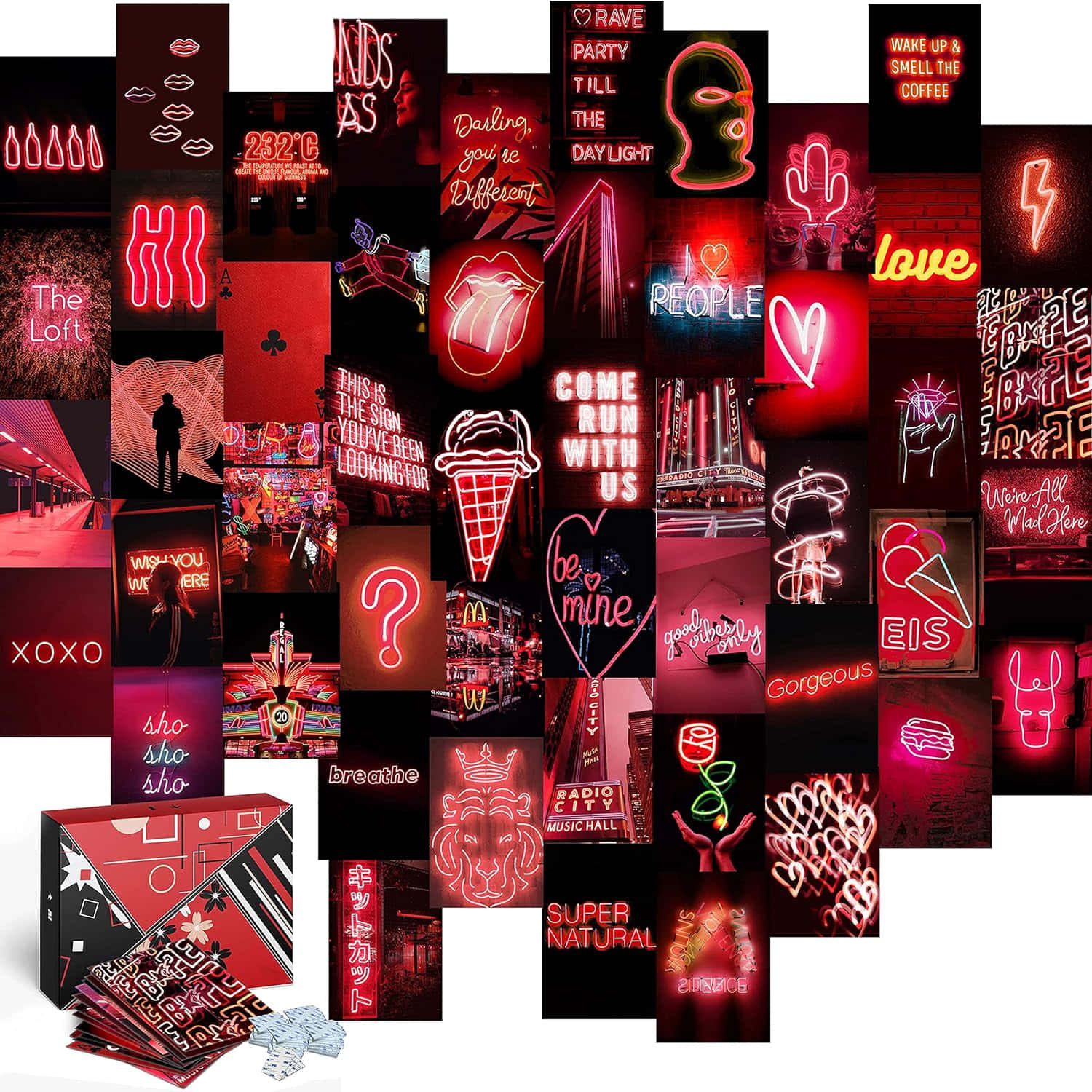 Light Red Neon Aesthetic Collage Wallpaper