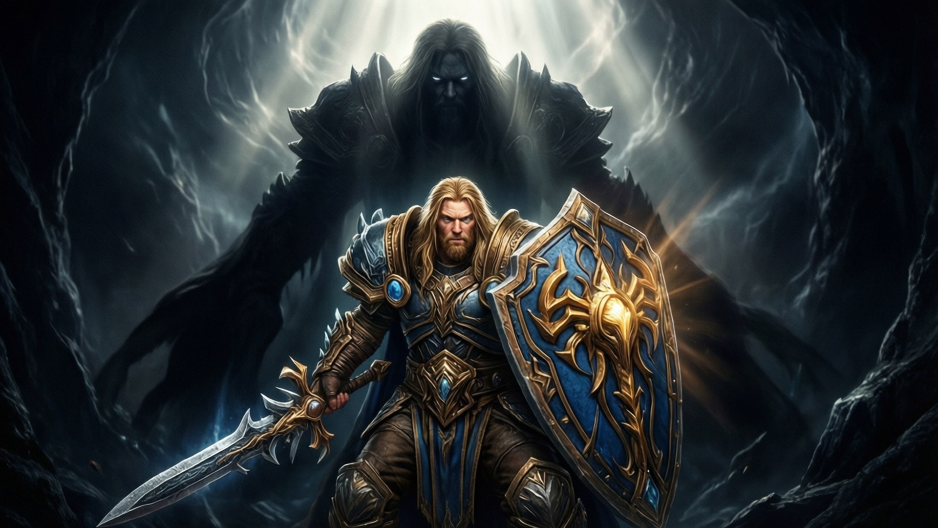 Anduin Wrynn menghadapi makhluk kekosongan, wallpaper epik