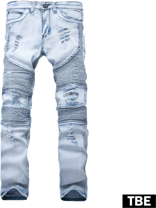 Light Wash Ripped Biker Jeans PNG