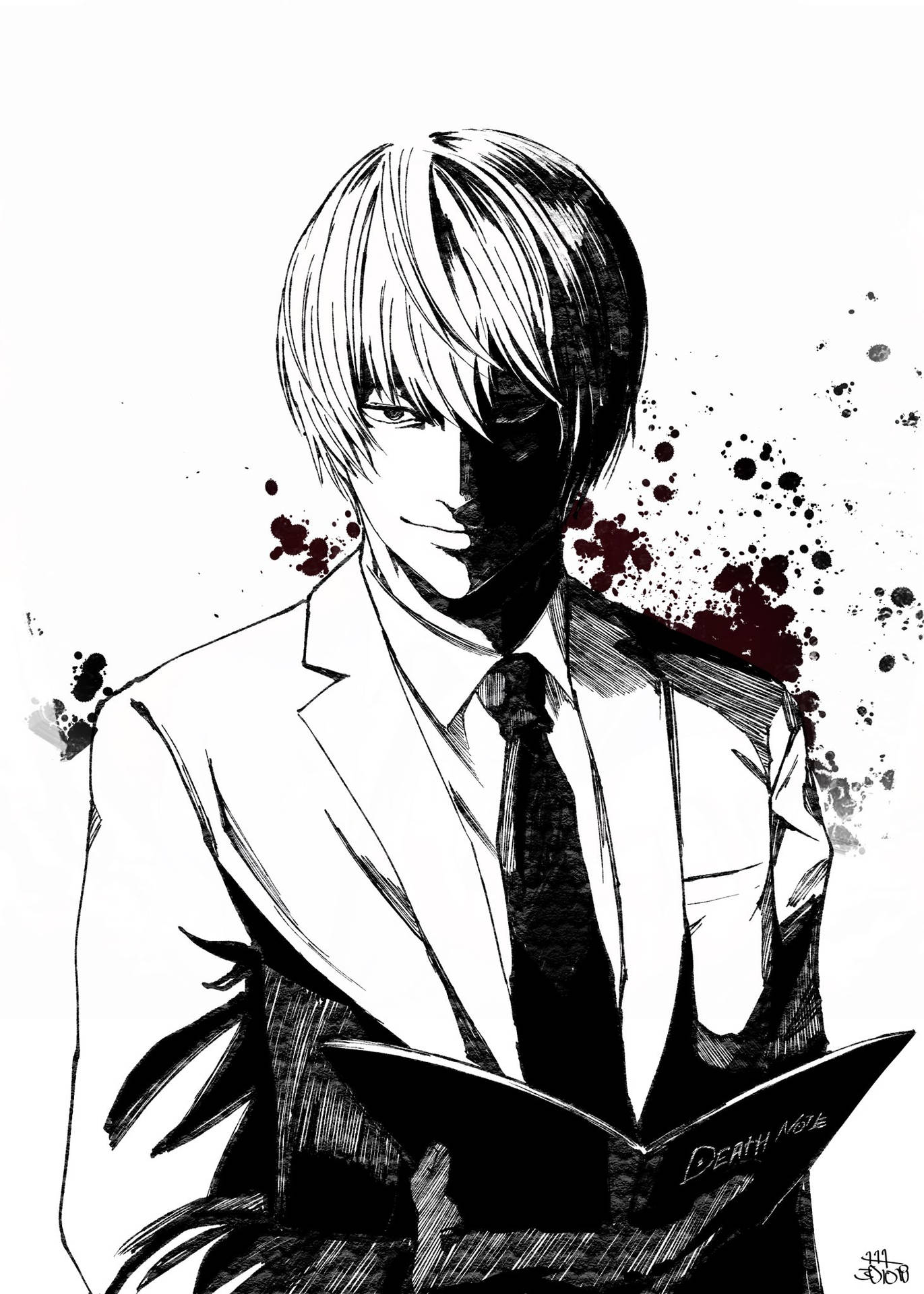 Download Light Yagami Glitching Sketch Wallpaper | Wallpapers.com