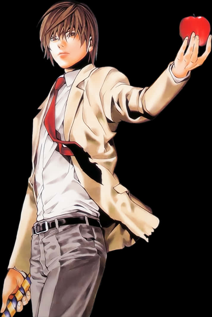Light Yagami Holding Apple PNG