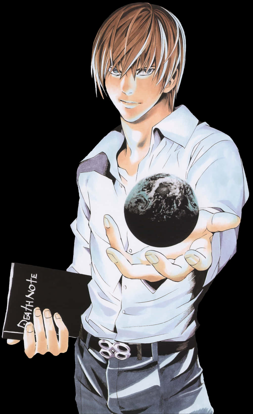 Light Yagami Holding Death Noteand Earth PNG