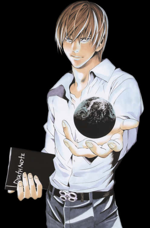 Light Yagami Holding Death Noteand Earth PNG