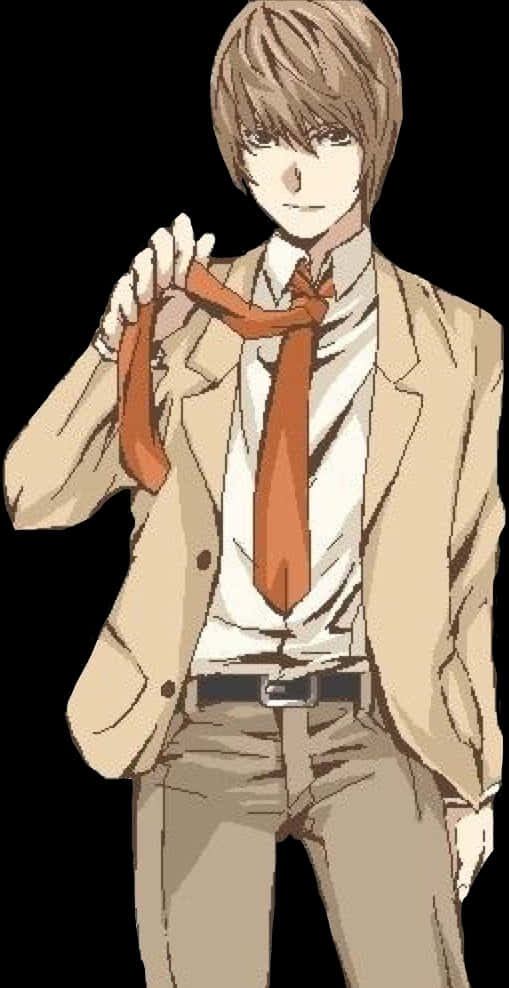 Light Yagami Holding Tie Anime Illustration PNG