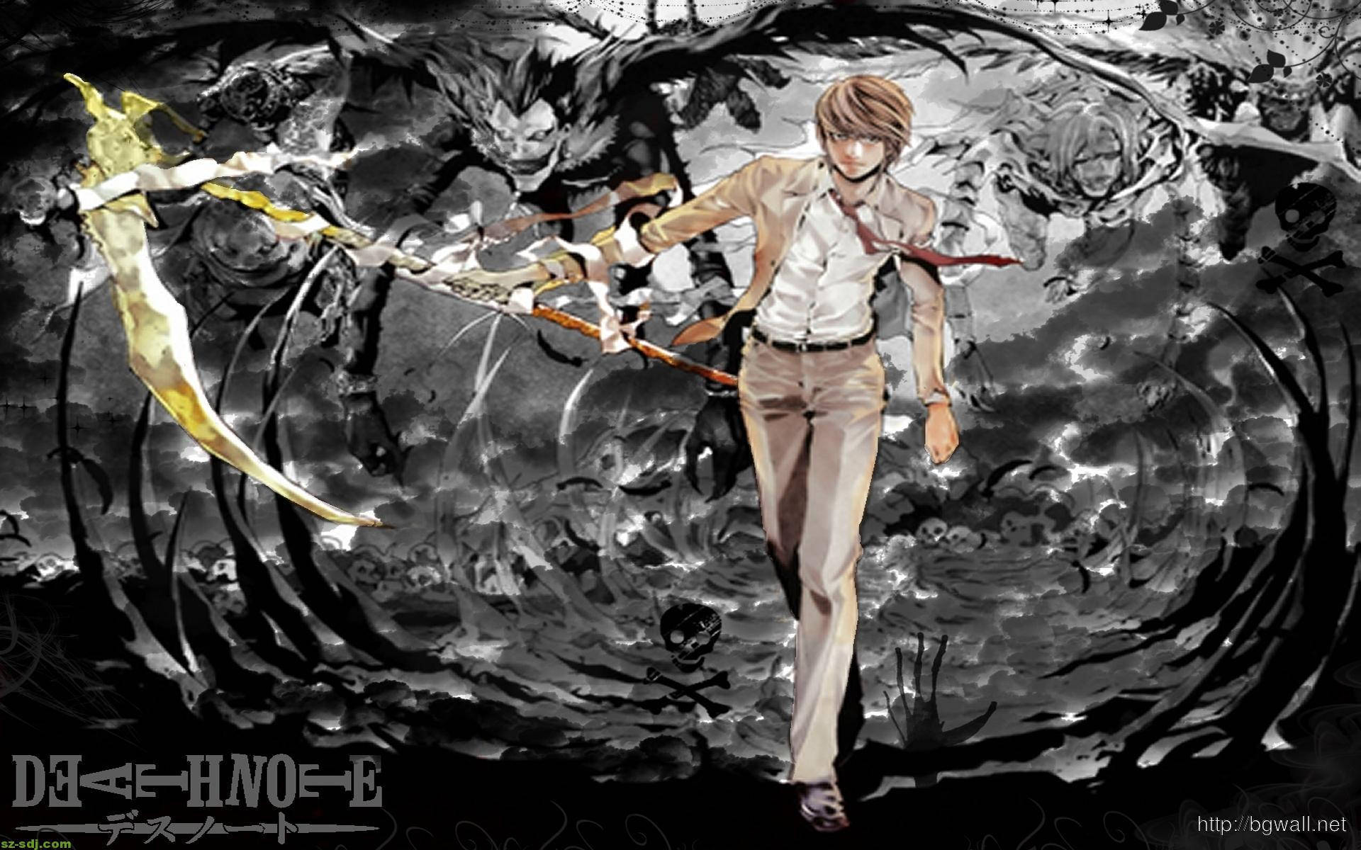 Light Yagami wields the sought-after Death Note. Wallpaper